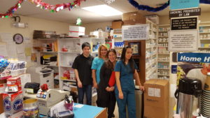 Pharmacare at St. Francis Liliha From left to right: Maxx Oishi, Luvine Paas, Sharlie Au, and Eva Gaboya; not pictured: Darci Yukumoto, pharmacy manager